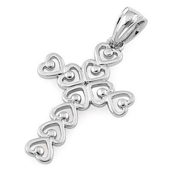 Sterling Silver Multiple Heart Shaped Cross Pendant New - Picture 2 of 3